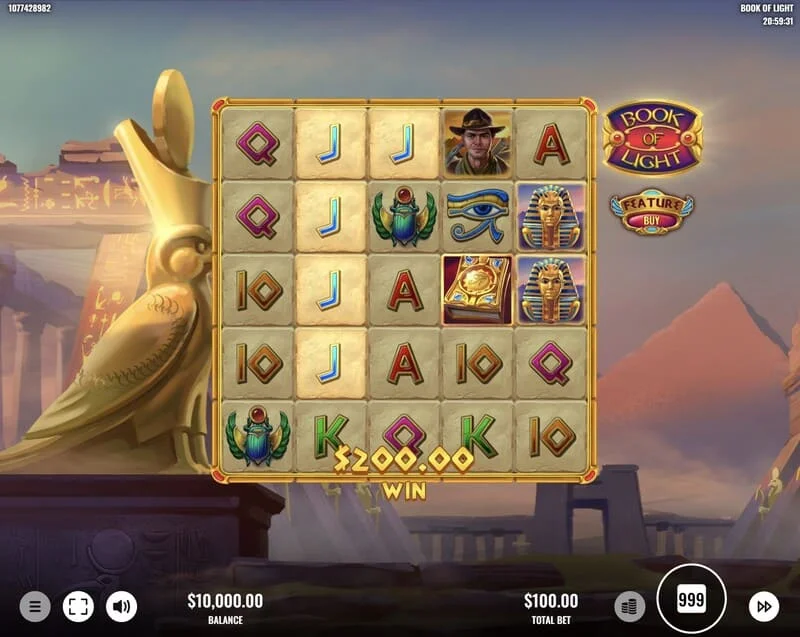 Book of Lights - Multiplier Wild ile temel oyunda kazanan bir çizgi